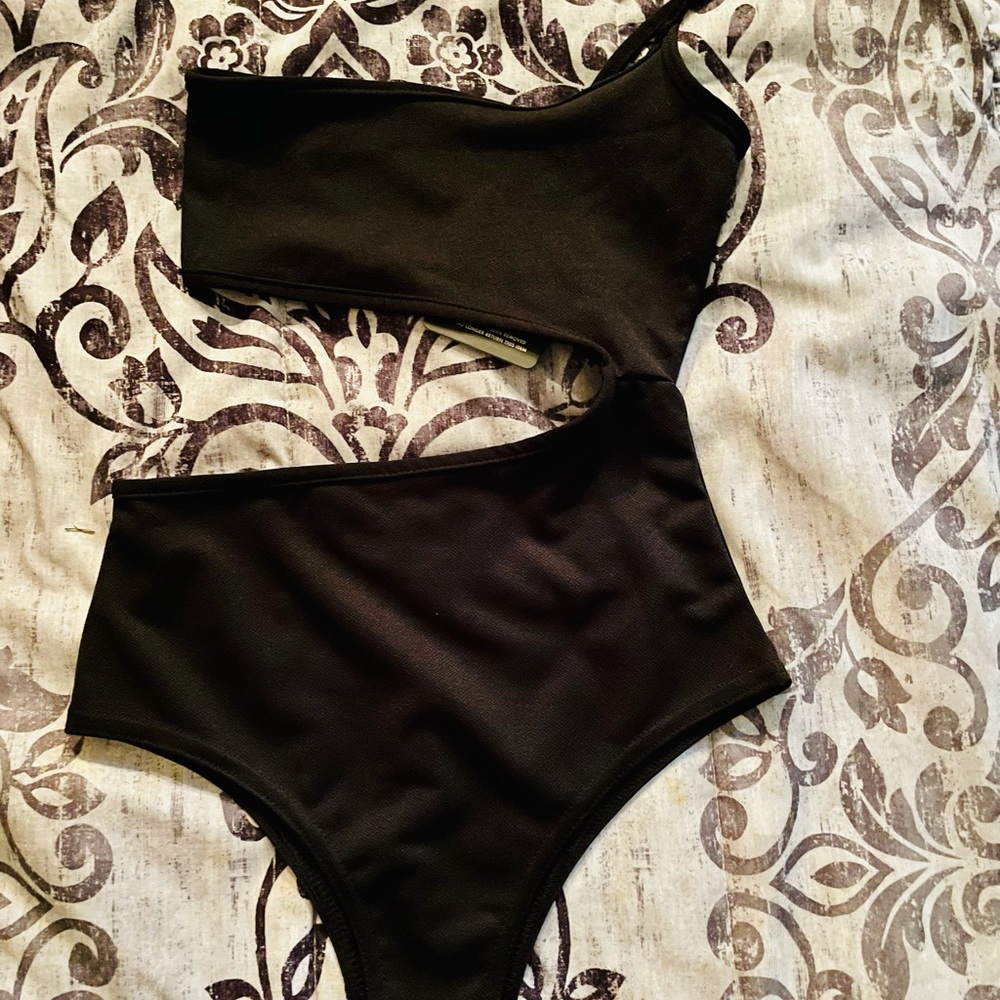 PYT Black Crepe Cut Out Side Bodysuit